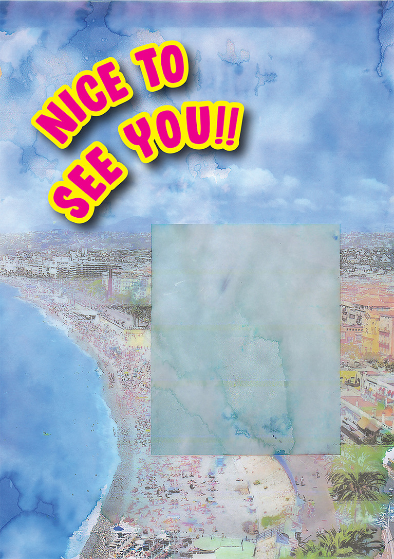 Visuel de l'exposition Nice to see you !! fond représentant la ville de Nice sérigraphié 